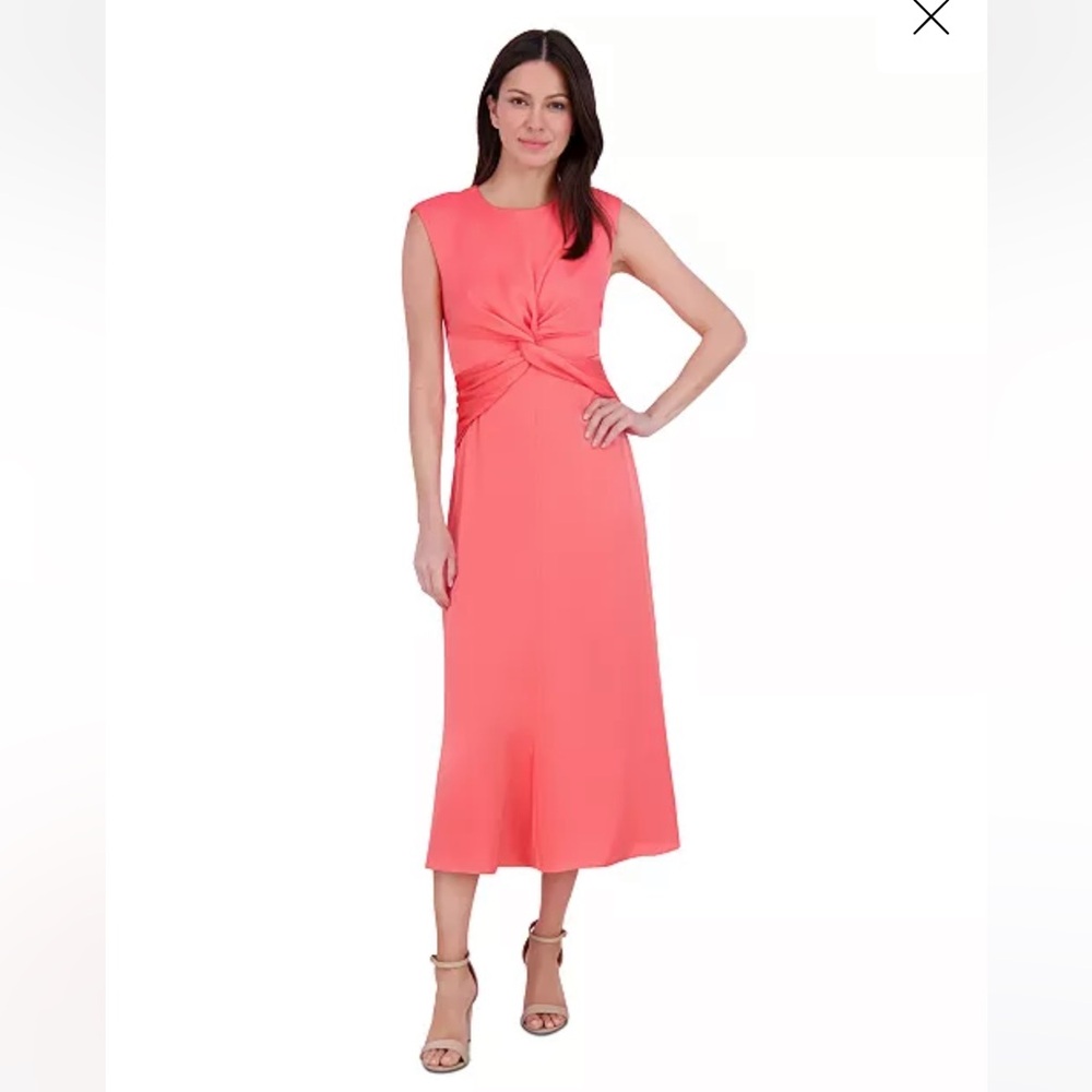Vince Camuto Coral Twist-Front Satin Maxi Cap Sleeve High Neck Dress Size 2 NWT